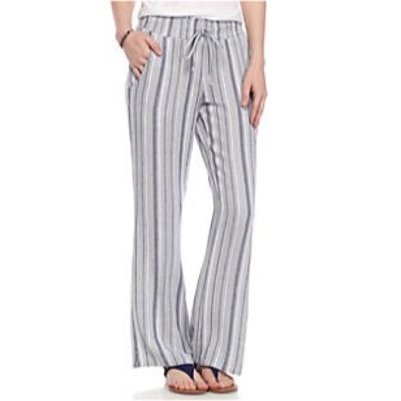 blue and white striped flowy pants
